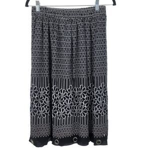 Lapis Skirt M Black White Geometric Floral Grommet Trim Elastic Waist Full Edgy